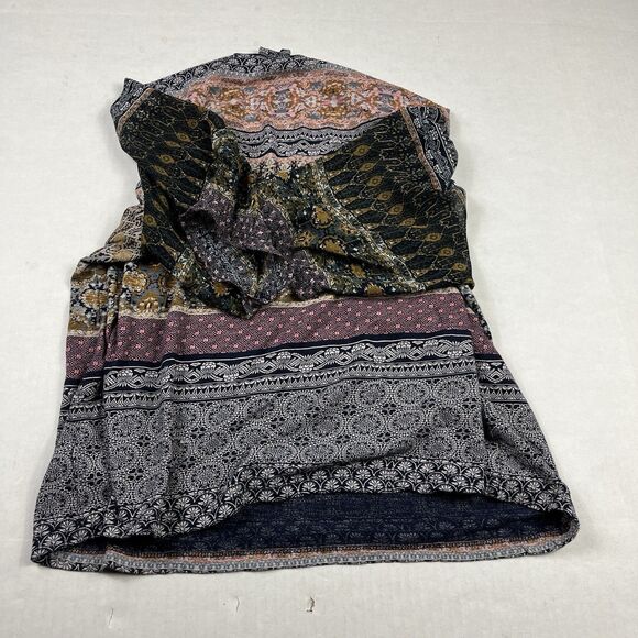 Lucky Brand Boho Patchwork Print Ruffle Trim Blouse Large Festival Soft Flowy - Picture 10 of 11